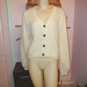 Marine Layer Cardigan Sweater Womens M Alpaca Blend Button Up Crop Cream Neutral
